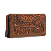 Porte Monnaie Motif Aztèque avec Incrustation Ivoire - Brun